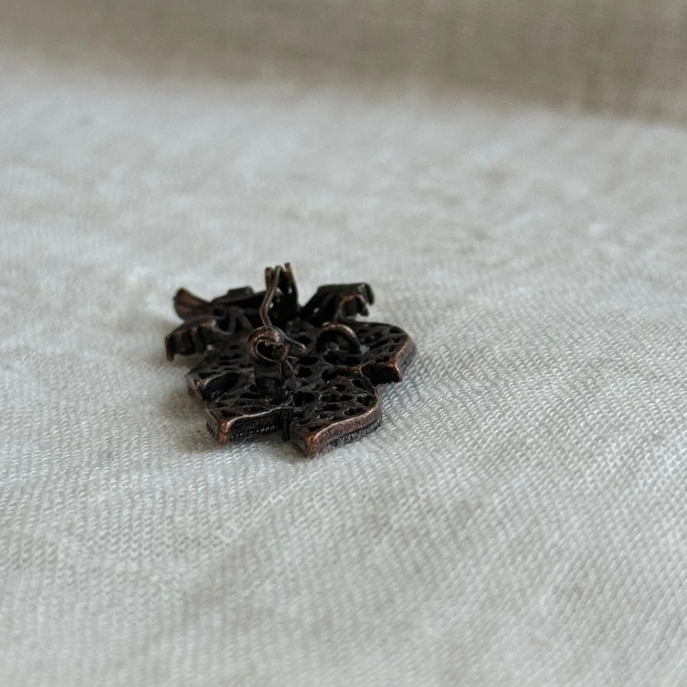 Leaf Branch Brooch Pin‎ Rhinestones Copper Tone Vintage Jewelry Accessory